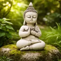Estatuilla Buda Niño Resina Apto Exterior Ideal Jardín Deco Blanco