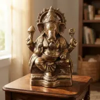 Estatuilla De Ganesha 30cm D Alto Bañada En Bronce Importada Modelo 1
