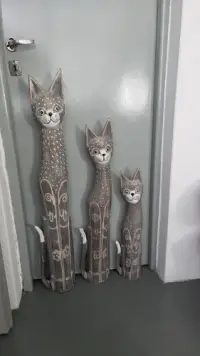 Familia De 3 Gatos De 1 M Madera Teka Importado D Indonesia Modelo 1
