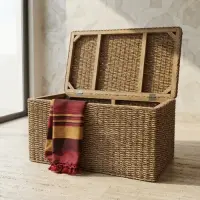 Puf Baul Asiento Pie De Cama Organizador D Fibras Naturales Marrón Baul 120 Cm