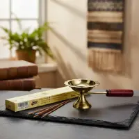 Sahumador Bronce Y Madera 7 X 10 Cm Importado De India Zen Dorado Liso