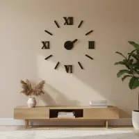Reloj Analogico Adhesivo Negro De Pared Simil Madera Pushkar Negro