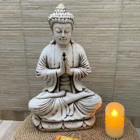 Buda Rezando Apto Exterior 55 Cm Estatua Hindu Ideal Jardin  Blanco
