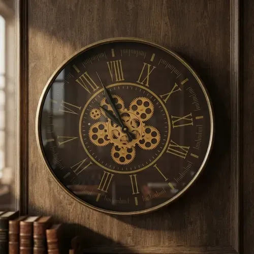 Reloj Importado Engranaje De Pared Imponente Decoración Dorado Oscuro Marrón Oscuro