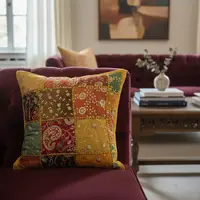 Fundas De Almohadón Bordadas Patchwork 40cm Importadas India Amarillo