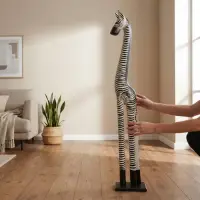 Estatuilla Cebra 150cm Madera Importado India Oriente Blanco