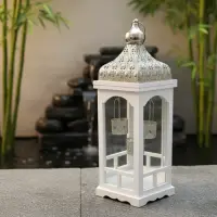 Fanal En Madera Y Metal Grande Faroles Deco Zen Indonesia Blanco