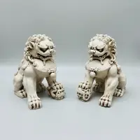 Pareja Perros Fu Apto Exterior Protección Feng Shui Zen 30cm Blanco