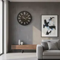 Reloj Importado Grande De Pared Imponente Deco Pushkar Negro