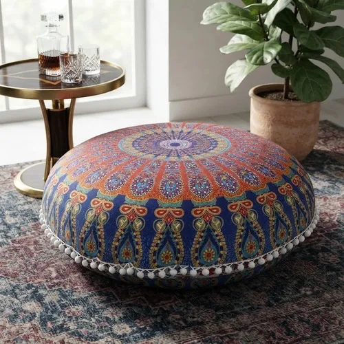 Fundas De Puff, Zafu Mandala. Hecha En India. Algodón 100%