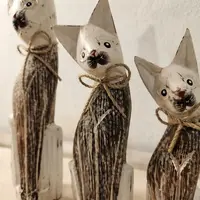 Gatos En Madera D India Tallados Pindados Set X 3 Importados
