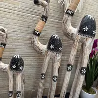 Juego 3 Estatuillas Camellos Artesanales Importado Madera Marrón Claro