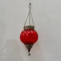 Fanal Colgante Porta Vela Vidrio Importado India 35x12 Cm Rojo