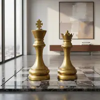 Pieza De Ajedrez Decorativa Rey Aluminio Importado Oriente Dorado Oscuro