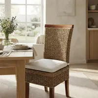 Silla Madera Teka Y Seagrass Con Pollera Importada Indonesia No Marrón