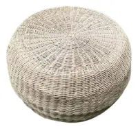 Puf Circular Fibras Naturales Y Madera Artesanal 60 X 35 Cm 