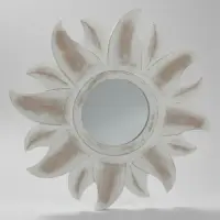 Espejo Artesanal Sol En Madera Indonesia 60cm Pushkar Tienda Blanco