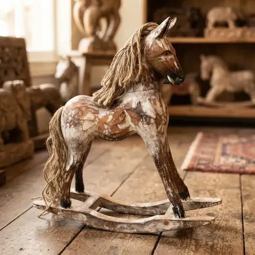 Caballo Mecedor En Madera Oriente 25cm Importado Indonesia Marrón Claro