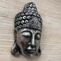 Mascara Buda De Indonesia Cuadro Artesanal Madera Oriente Plateado