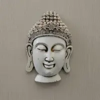 Cara De Buda Colgante Resina Apto Exterior Deco Importado Blanco
