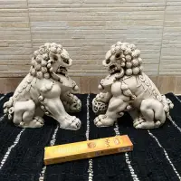 Pareja Perros Fu Apto Exterior Protección Feng Shui Zen 30cm Blanco