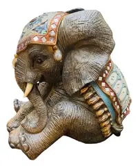 Elefante Abundancia Artesanal Grande 55 Cm Importado Resina Gris Oscuro