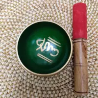 Cuenco Tibeteano 7 Metales Importado 9 Cm 250g Verde Pintado Artesanal