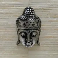 Mascara De Buda En Madera Tallado Artesanal Indonesia Import Plateado