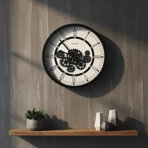 Reloj Importado De Pared Imponente Decoración Pushkar Negro Blanco