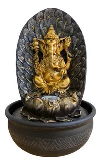 Fuente De Agua Ganesha Cascada Y Led Importada Zen Pushkar Dorado