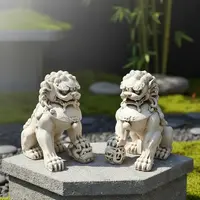 Pareja Perros Fu Apto Exterior Protección Feng Shui Zen 30cm Blanco