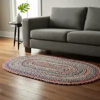Alfombra Premium Oval De India Yute Natural Pushkar Tienda 150 M 90 M Beige