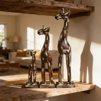 Familia Jirafas X 3 Importadas Madera Pintada 40-30-20 Cm Marrón