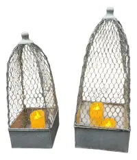 Set X 2 Jaula Hierro Indonesia Faroles Fanales 45 Y 40  Cm  Gris