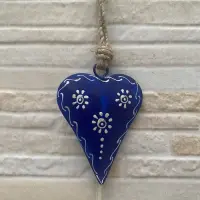 Movil Corazones Tira Metal Pintado Deco De India Artesanal Azul
