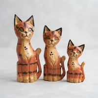 Gatos En Madera D India Tallados Pindados Set X 3 Importados