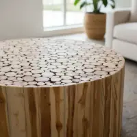 Mesa Ratona Madera Redonda Importado Artesanal Pushkar Marrón