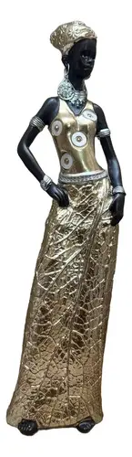 Imagen Africana Estatuilla Importada Oriente Con Fantasías Marrón Oscuro