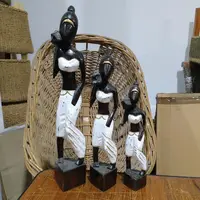 Set 3 Africanas Artesanal Madera Teka Importado De Indonesia Blanco