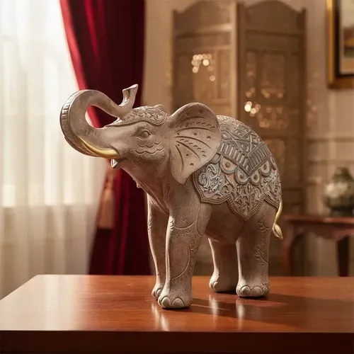Estatuilla Elefante Resina Decoración India Apto Importado Marrón Claro
