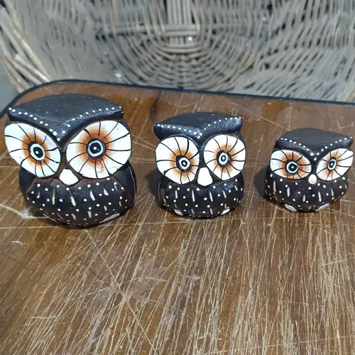 Set X3 Buhos En Madera De Oriente Tallado Importado India