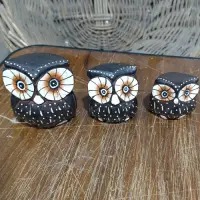 Set X3 Buhos En Madera De Oriente Tallado Importado India Marrón