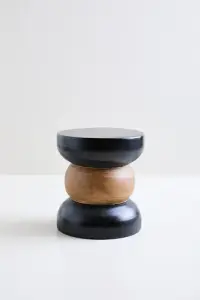 Puff Madera De India Taburete Importado Decorativo Negro Y Marron
