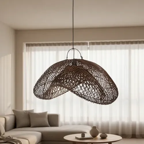 Lampara Artesanal Techo En Ratán Natural Indonesia Importada Marrón
