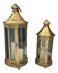 Juego 2 Fanales De India Porta Vela Envío Gratis Importados Dorado Oscuro