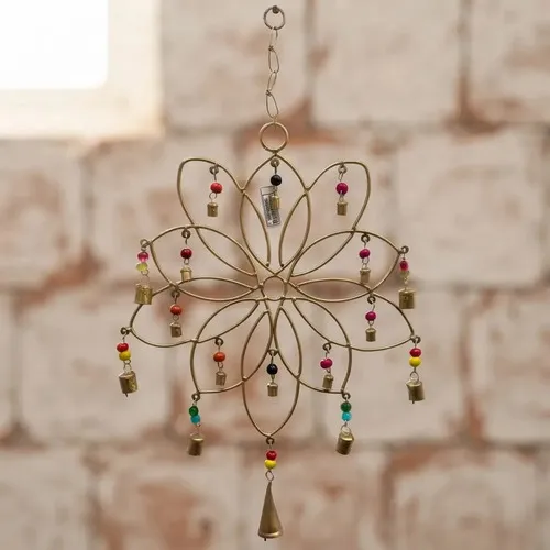 Móvil Hindú Colgante Flor De Loto Metal Campana India Dorado Oscuro