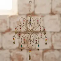 Móvil Hindú Colgante Flor De Loto Metal Campana India Dorado Oscuro