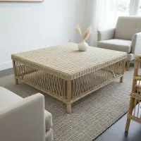 Mesa Arrimo Ratona Auxiliar Ratan Natural Importada Pushkar Marrón