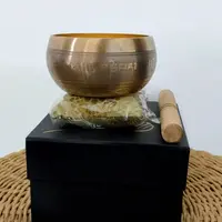 Cuenco Tibetano 7 Metales Con Caja Y Baqueta India Dorado Oscuro