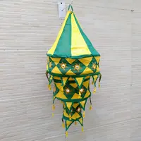 Lampara Pantalla De Tela 3  Importada De India Con Espejitos